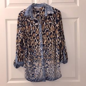 Peter Nygard Leopard Button Down Top